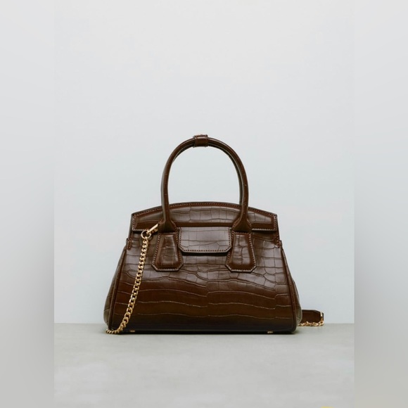 Zara croc city bag chocolate brown. Gold chain - Picture 2 of 6